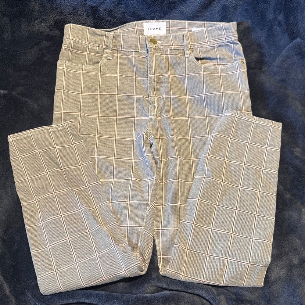 FRAME Denim Gray Plaid Le High Skinny Crop Pants